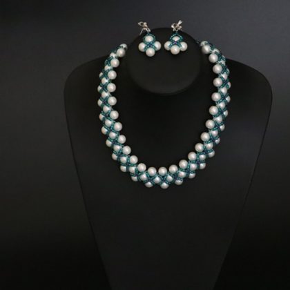 Arianne Beads Pearl and Green Woven Jewellery Set-2